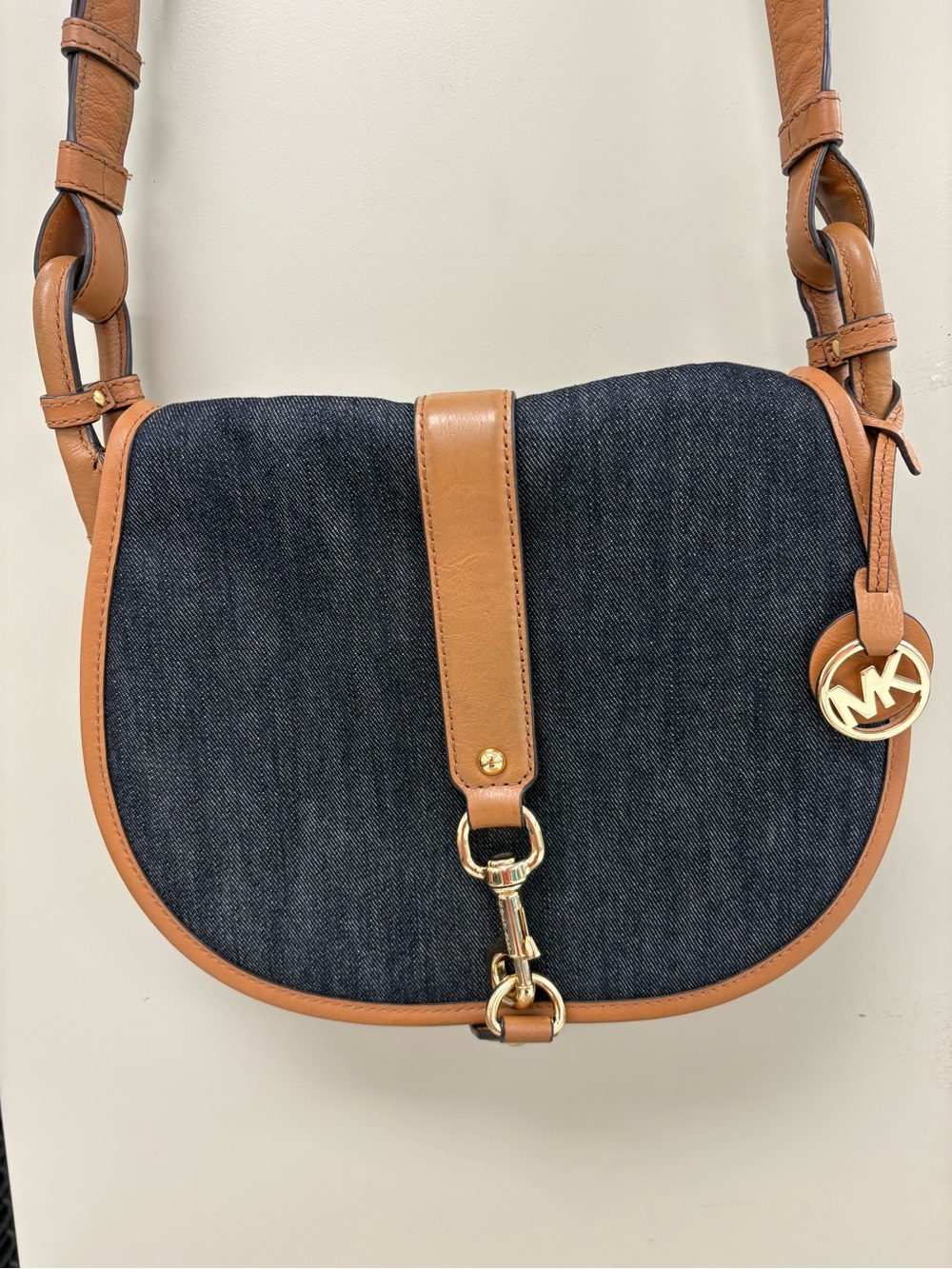 Michael Kors Jamie Denim & Leather Saddle Crossbody Bag